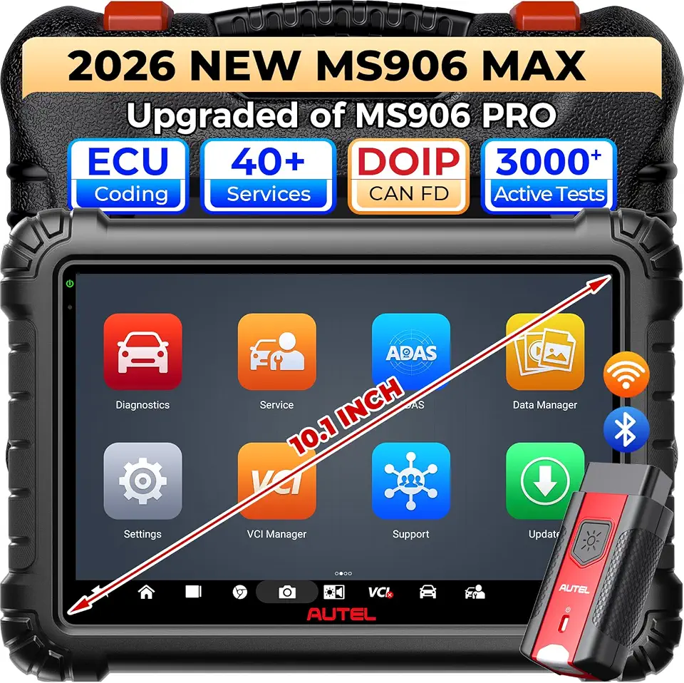 Autel MaxiSys MS906 MAX Scanner, OE Coding 40+ Services Top Bi-Directional | 2026 10'' MS906MAX - B0DXFK2ZGD