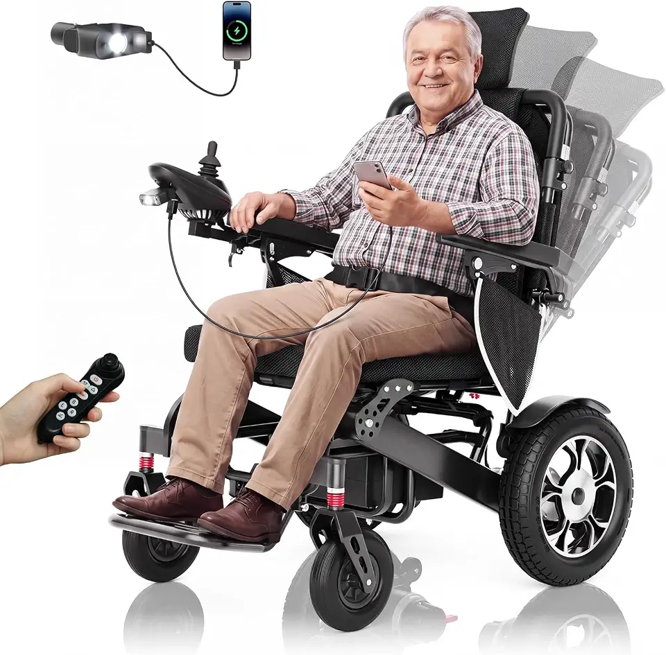 Automatic Reclining Electric Wheelchair with Remote for Adults & Seniors | Foldable Motorized Wheelchair with - B0HGQ4Z29K