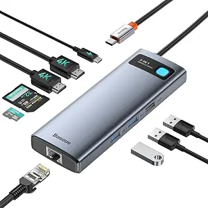 Baseus Laptop Docking Station Dual Monitor 9 in 1 USB C Hub up to 4K@120Hz - B0B1PT5FVM