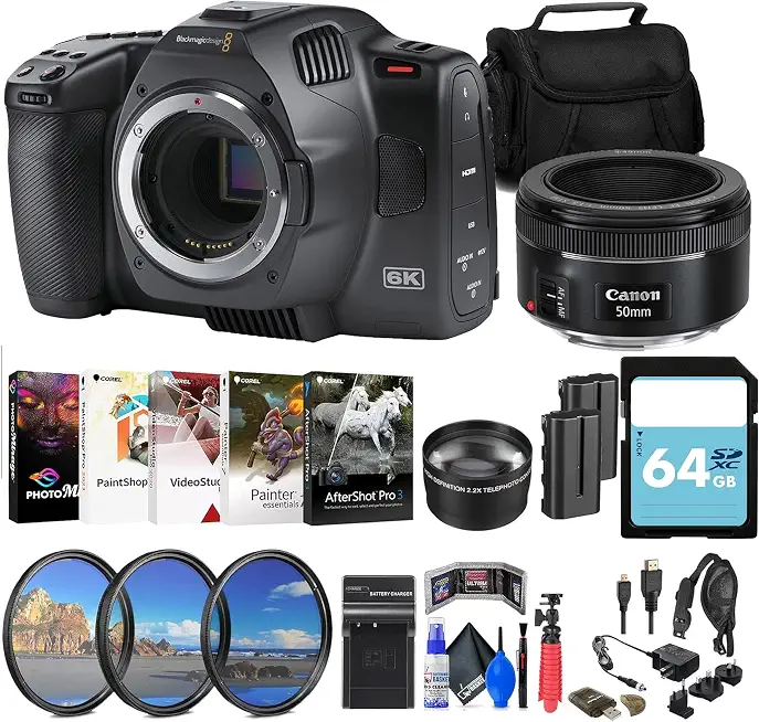 Blackmagic Design Pocket Cinema Camera 6K G2 with EF 50mm Lens Bundle - B0BLGKGBLK