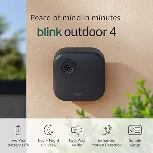 Blink Outdoor 4 – Wireless smart security camera, two-year battery, 1080p HD day and infrared - B0B1N5HW22
