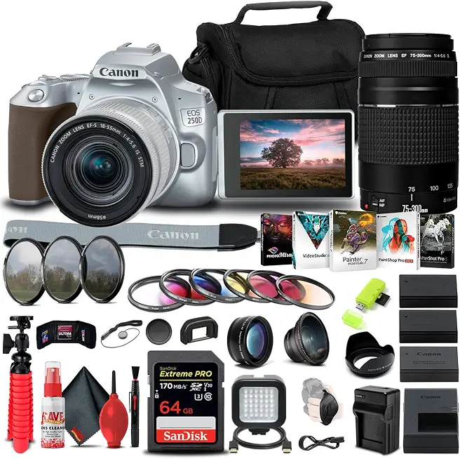 Canon EOS 250D/Rebel SL3 18-55mm Lens & Filter Kit (Silver) Bundle - B09X68GHYC