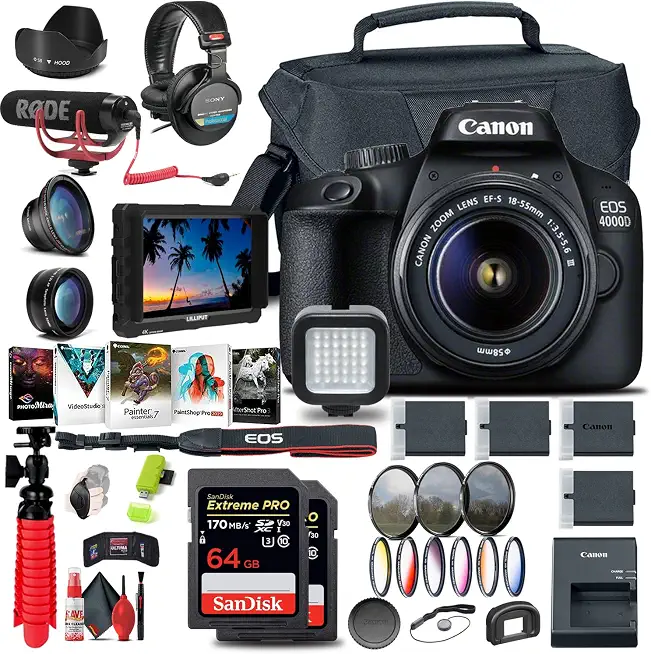 Canon EOS 4000D/Rebel T100 Camera with 18-55mm Lens & Monitor Bundle - B09Q7QZ5N8