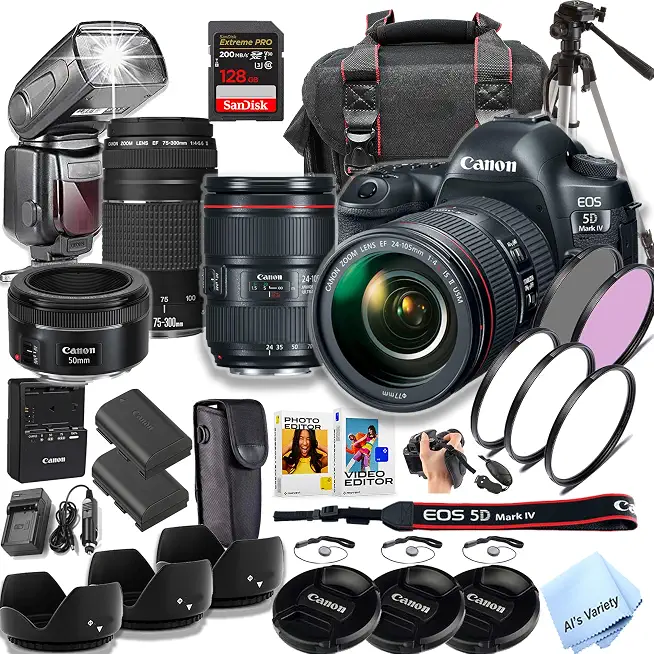 Canon EOS 5D Mark IV DSLR Camera with 24-105mm & 50mm + 75-300mm Lenses + - B0D84F5WPK
