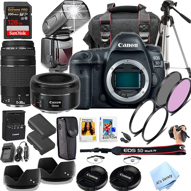 Canon EOS 5D Mark IV DSLR Camera with 50mm STM & 75-300mm Lenses + TTL - B0D7QDT154