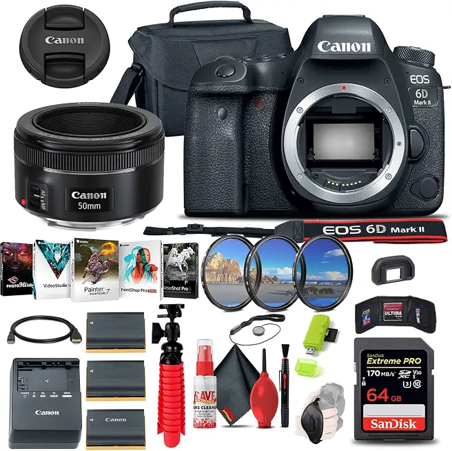 Canon EOS 6D Mark II Camera (Body Only) with EF 50mm Lens & Tripod Bundle - B09L3BKY9B