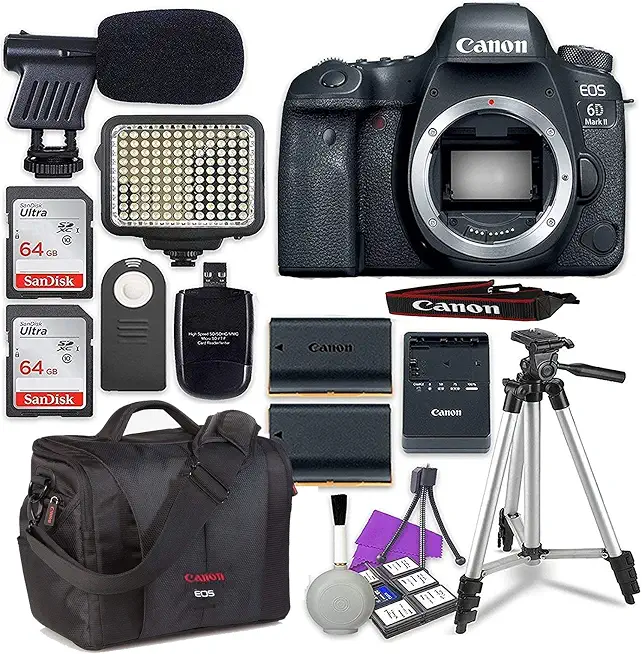 Canon EOS 6D Mark II Digital SLR Camera Body + 2X 64GB SDHC Memory Cards - B08C4XKNHC