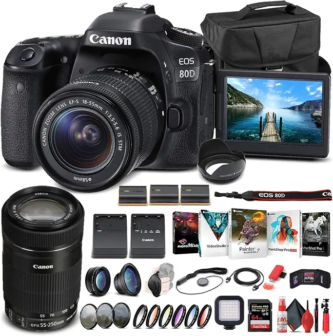 Canon EOS 80D 18-55mm Lens & 55-250mm Lens & Photo Software Bundle - B08XVS3HDB