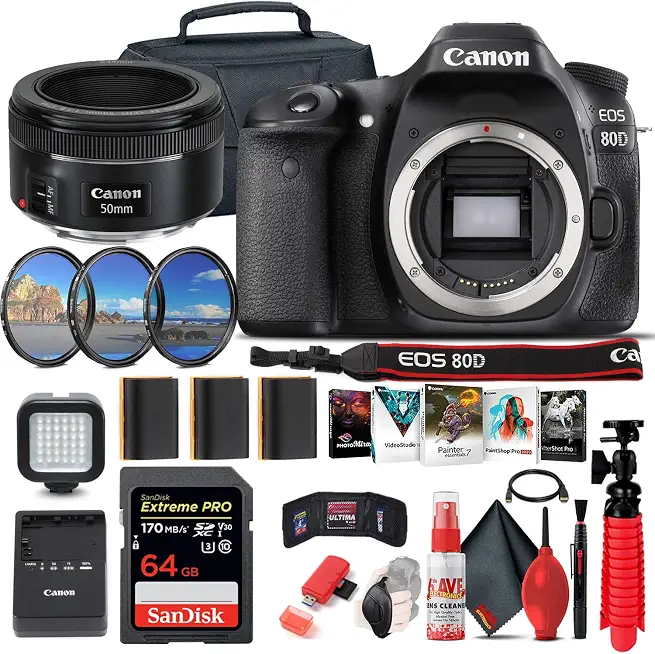 Canon EOS 80D Camera (Body Only) with EF 50mm Lens & Filter Kit Bundle - B09L3KRGTL