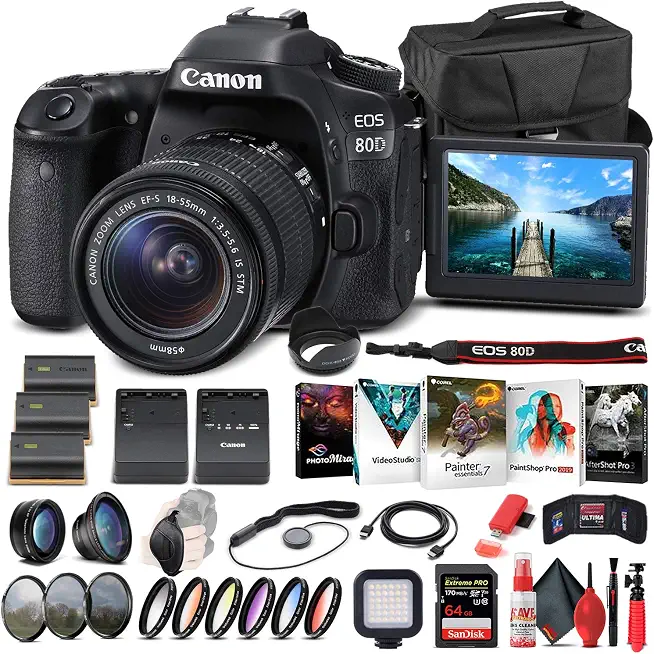 Canon EOS 80D DSLR Camera with 18-55mm Lens & Charger (1263C005) Bundle - B0B9DWZVKN