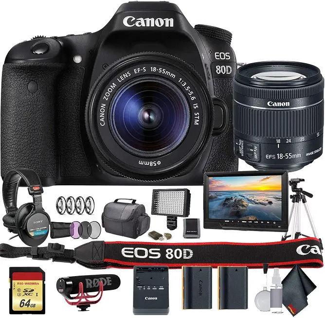 Canon EOS 80D DSLR Camera with 18-55mm Lens & Microphone (1263C005) Bundle - B0BXBD6X18