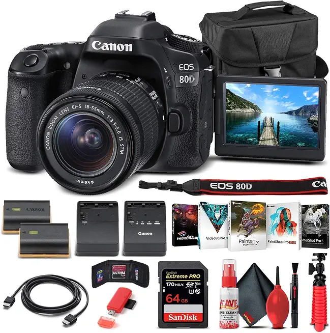 Canon EOS 80D DSLR Camera with 18-55mm Lens & Photo Software Bundle - B08XW96Q25