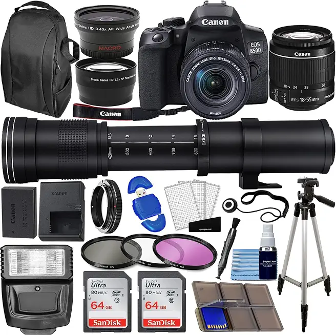 Canon EOS 850D (Rebel T8i) DSLR Camera w/ 18-55mm Lens Kit + 420-800mm Super Zoom - B0CM85X2Q3