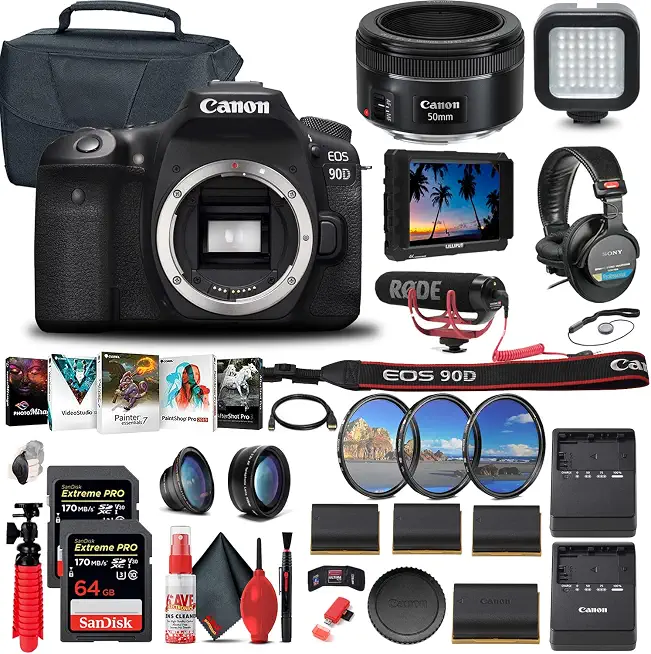 Canon EOS 90D Camera (Body Only) with EF 50mm Lens (3616C002) Bundle - B09L36FX3N