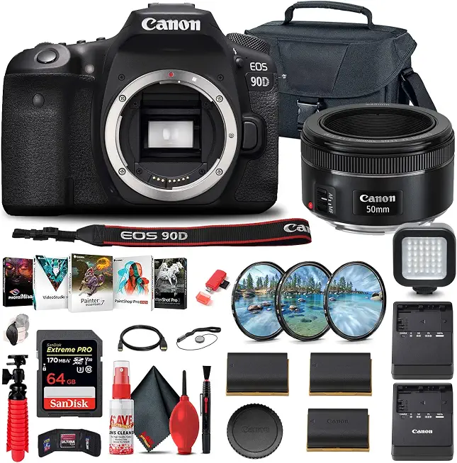 Canon EOS 90D Camera (Body Only) with EF 50mm Lens & Filter Kit Bundle - B09L32243G