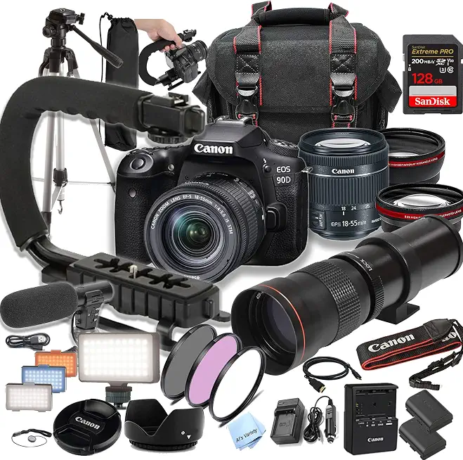 Canon EOS 90D DSLR Camera w/ 18-55mm STM + 420-800mm Super Telephoto Lens + 128GB - B0D4SQBY6X