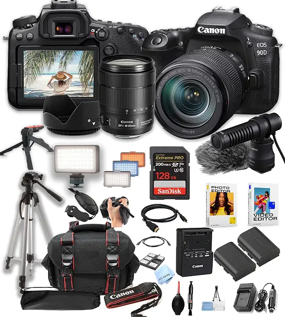 Canon EOS 90D DSLR Camera w/EF-S 18-135mm f/3.5-5.6 is USM Lens Lens + 128GB Pro - B0CX5LHL45
