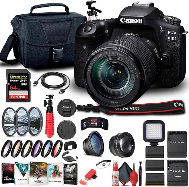 Canon EOS 90D DSLR Camera with 18-135mm Lens & Charger (3616C016) Bundle - B0B9FPL6JS