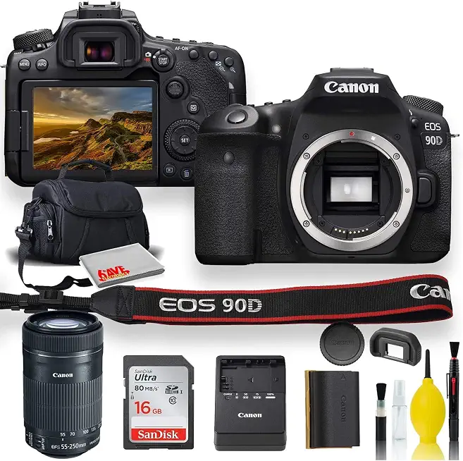 Canon EOS 90D DSLR Camera with EF-S 55-250mm f/4-5.6 Lens Accessory Bundle - B0B9FLRZ4T