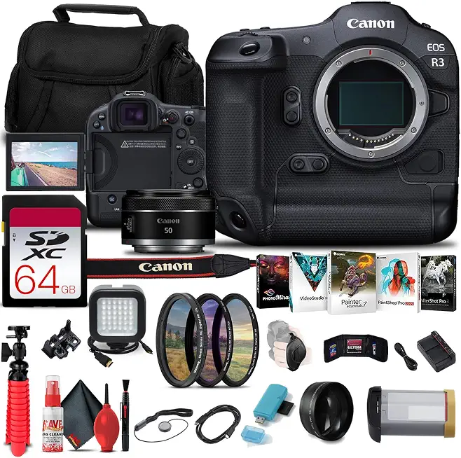 Canon EOS R3 Camera with RF 50mm f/1.8 Lens & Card Reader (4895C002) Bundle - B09X69J6MH