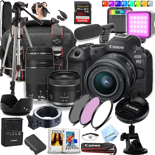 Canon EOS R5 45 MP Full-Frame Mirrorless Camera with 24-50mm & 75-300mm Lenses + 128GB - B0DHQSX5ZF