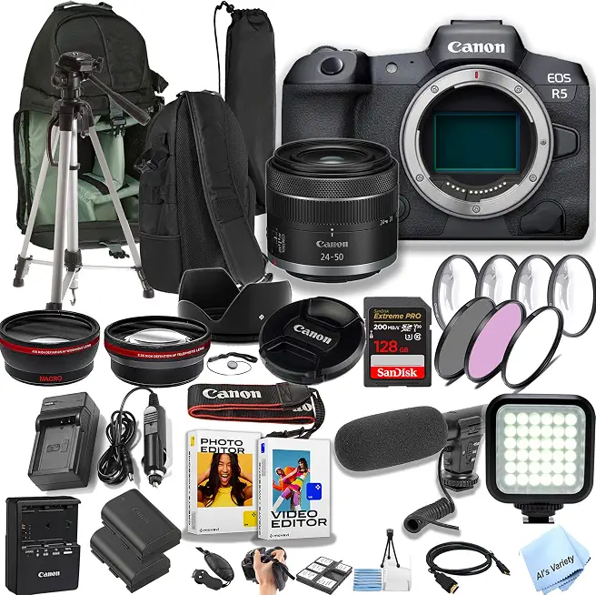 Canon EOS R5 45MP Full-Frame CMOS Sensor Mirrorless Camera with 24-50mm Lens + Sling Backpack - B0D94VBKPV