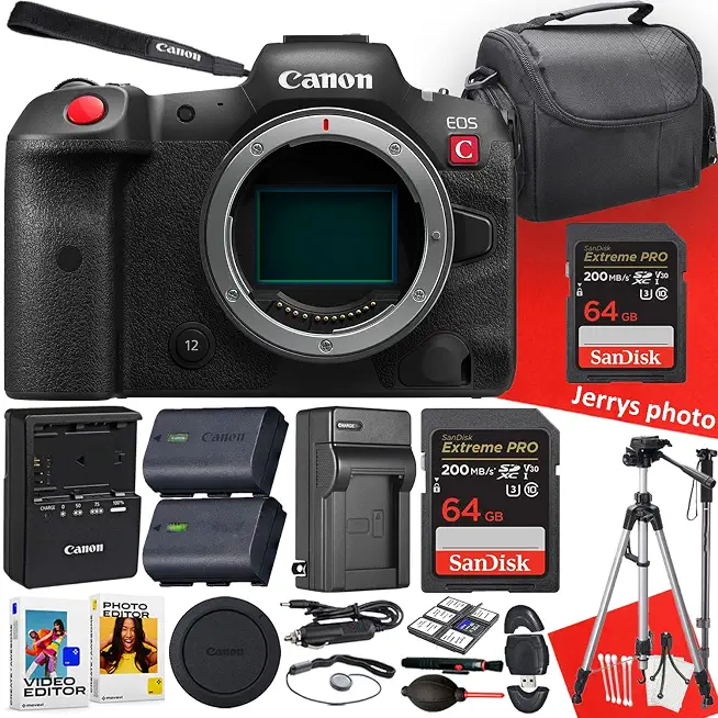 Canon EOS R5 C Mirrorless Camera (Body Only) + 2PC 64 GB Memory + Tripod - B0D3QTQCSW