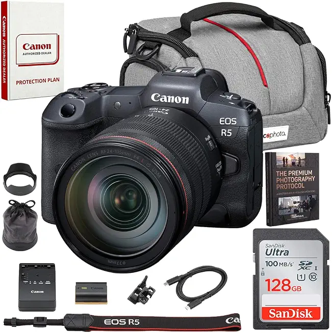 Canon EOS R5 Full Frame Mirrorless Camera Body + 24-105mm F4L is USM Lens Kit - B0GQZ2Z3CG