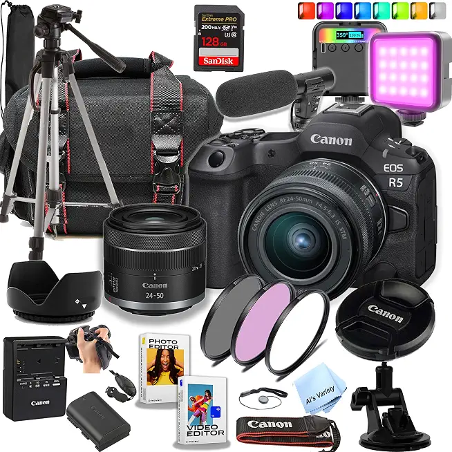Canon EOS R5 Full-Frame Mirrorless Camera with 24-50mm Lens + 128Gb Extreme Card + Case+ - B0DHLHYM5Q