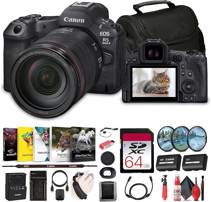 Canon EOS R5 Mark II Mirrorless Camera with 24-105mm Lens & Battery Bundle - B0DCHLZYVB