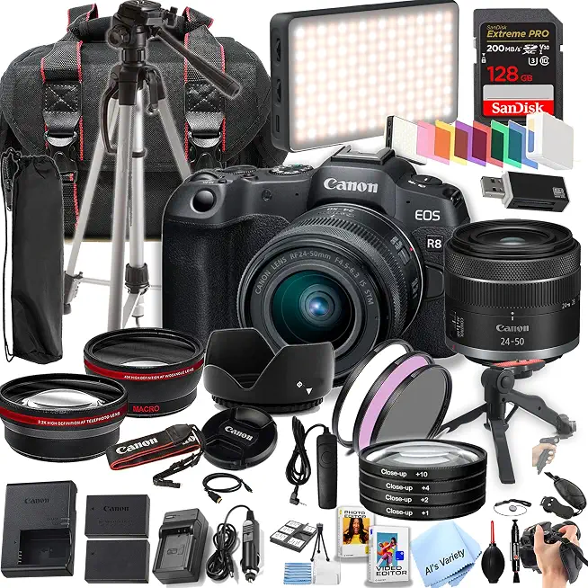 Canon EOS R8 24.2MP Full-Frame CMOS Sensor Mirrorless Camera with 24-50mm Lens +128GB Extreme Memory, - B0G6XGNRG4