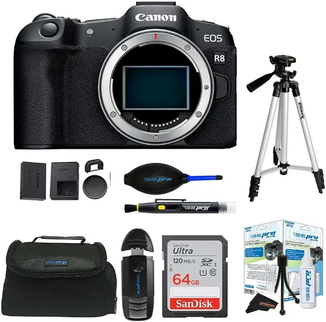 Canon EOS R8 Full-Frame Mirrorless Camera (Renewed) (Body Only + Basic Accessories Bundle) - B0G3YR97N8