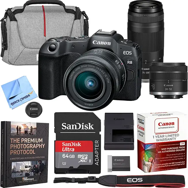 Canon EOS R8 Mirrorless Camera with 2 Lens Kit 24-50mm + 75-300mm Bundle - B0HHXFR55D