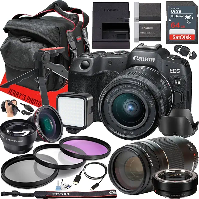 Canon EOS R8 Mirrorless Camera with RF 24-50mm f/4.5-6.3 is STM and EF 75-300mm f/4-5.6 - B0DXNBNY5R