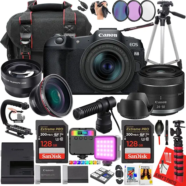 Canon EOS R8 Mirrorless Camera with RF 24-50mm f/4.5-6.3 is STM Lens + 2pc 128 - B0FCVGPLYP