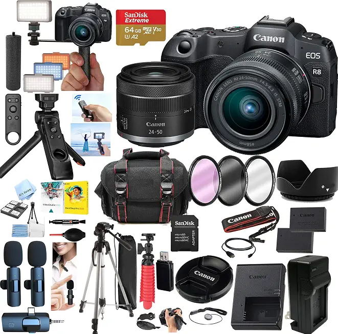 Canon EOS R8 Mirrorless Camera with RF 24-50mm f/4.5-6.3 is STM Lens Bundle, 24.2MP Full-Frame, - B0HDVDCTB1