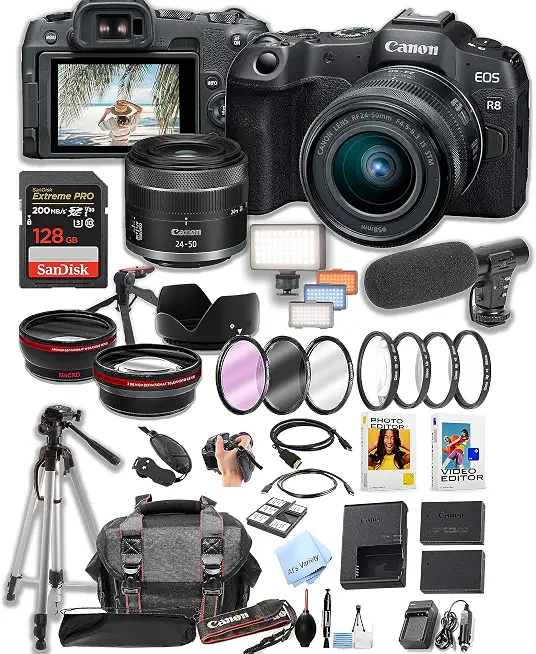 Canon EOS R8 Mirrorless with RF 24-50mm f/4.5-6.3 is STM Lens + 128GB Pro Speed - B0CHN42187