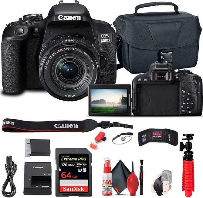 Canon EOS Rebel 800D/T7i Camera with 18-55mm f/4-5.6 Lens & Tripod Bundle - B09L37W4QB