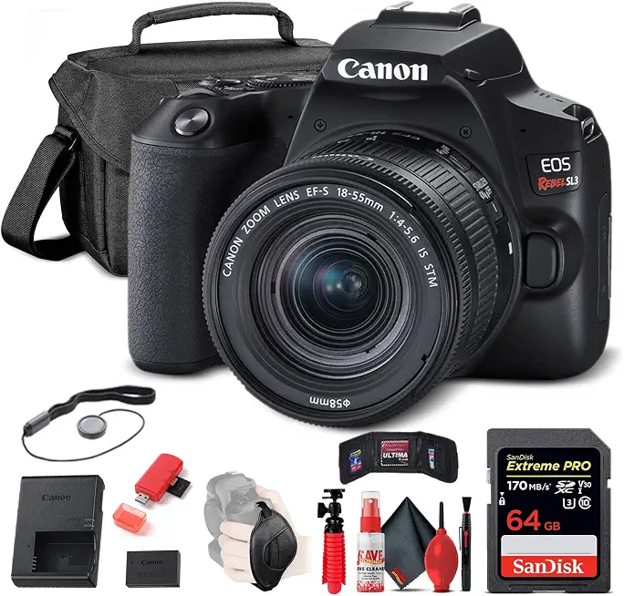 Canon EOS Rebel SL3 with 18-55mm Lens Starter & Tripod (Black) Bundle - B09L3HVL2D