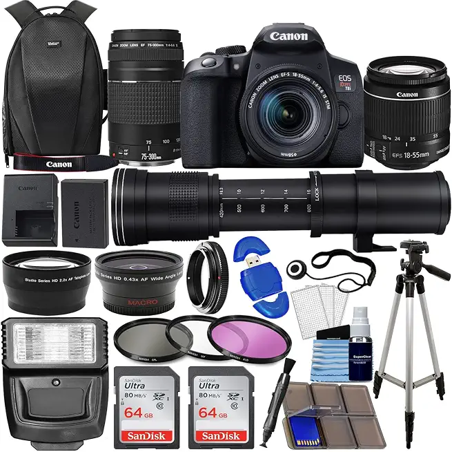 Canon EOS Rebel T8i DSLR Camera with 18-55mm & 75-300mm Lenses - 420-800mm Super Zoom - B0C4VSKXZG