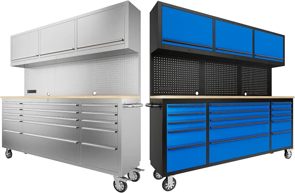 CHETTO C 72" Tool Cabinet Stainless Steel Chest with 3 Upper Cabinets and 15 Drawers - B0FR92K4MG