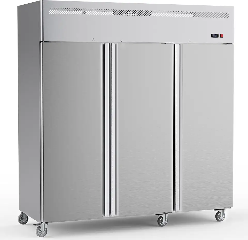 Coolake 72” Reach-in Commercial Refrigerator, 3 Solid Door Commercial Fridge with Led Light, 9 Adjustable - B0HGQR699M
