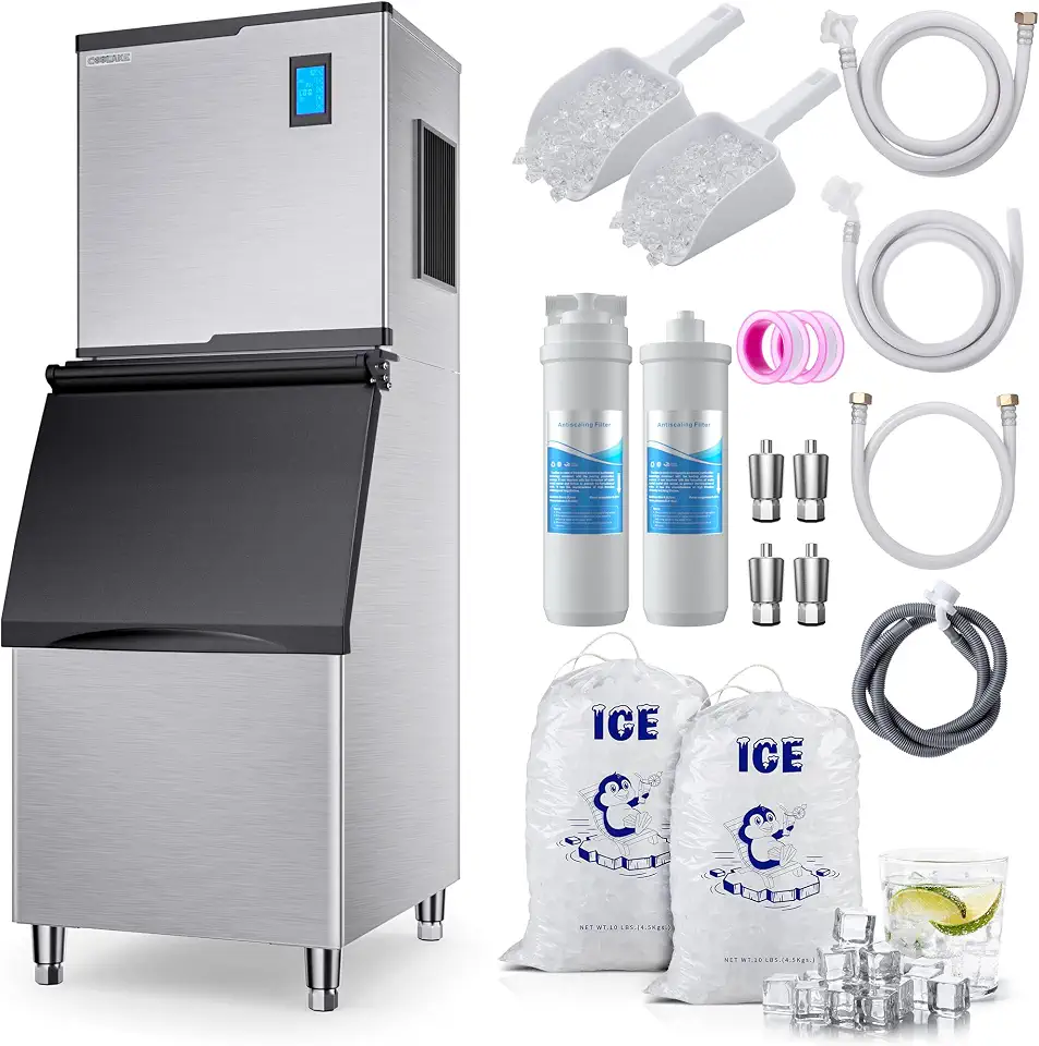Coolake Commercial Ice Maker Machine 550lbs/24H with 360lbs Storage, Air Cooled Stainless Steel Industrial Ice - B0HJ4RVY6C