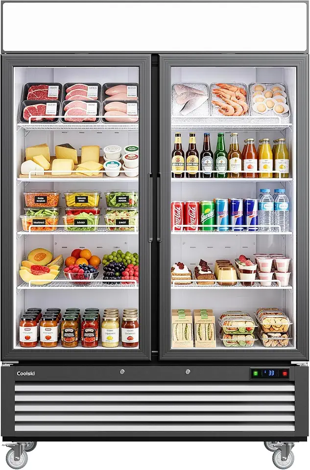 Coolski 54" Commercial Display Refrigerator 49 CuFt Glass Door Drink Cooler | Upright Merchandiser 49 - B0HHFFX1JP