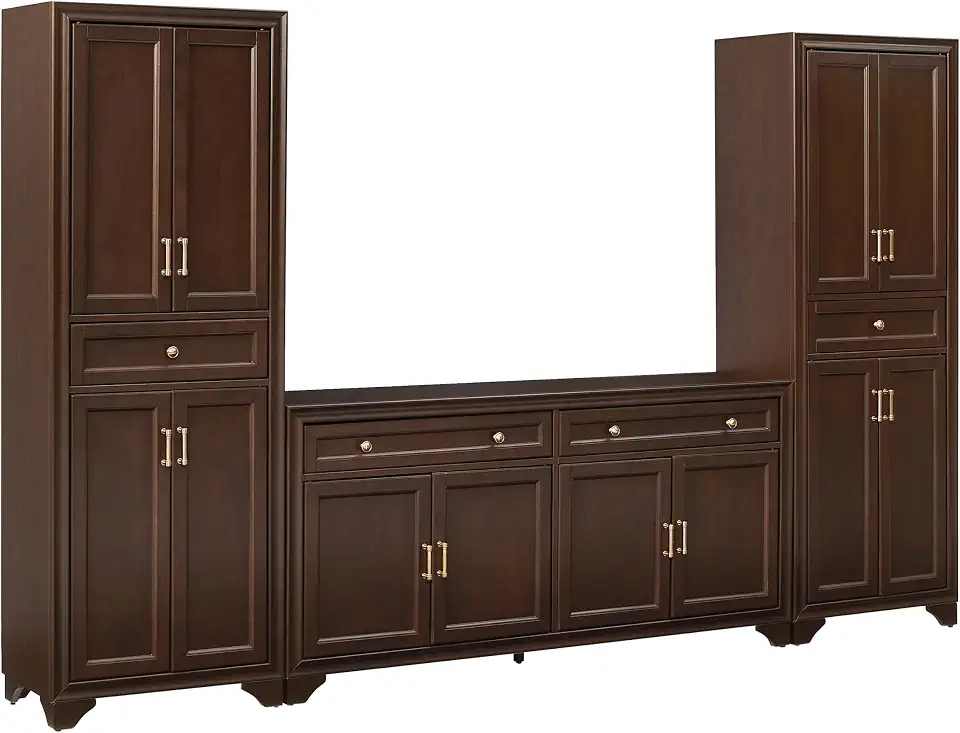 Crosley Furniture Tara 3-Piece Farmhouse Pantry & Sideboard Set | Kitchen Storage Cabinet, Brown - B0H3WQRF1Q