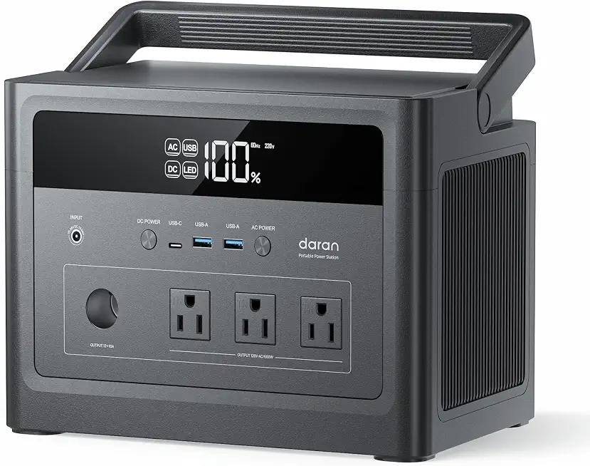 DaranEner 600W Portable Power Station (1200W Peak), 576Wh LiFePO4 Battery Solar Generator with 3 AC - B0H94VKD5F