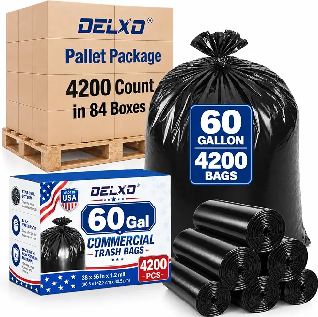 Delxo 55-60 Gallon Trash Bags, 4200 Count 38” x 56” Heavy Duty Garbage Bags - B0HJ24Y92G