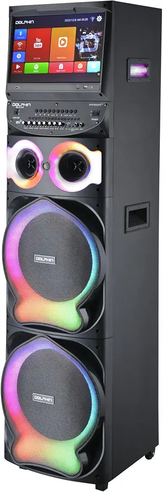Dolphin Karaoke Machine with 2 Wireless Microphones, Dual 12" Woofers - B0D343N3GM