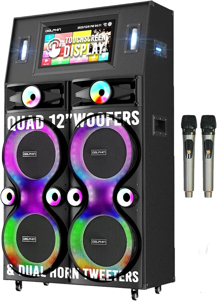 Dolphin Karaoke Machine with 2 Wireless Microphones, Quad 12" Woofers - B0CP8LNMK5