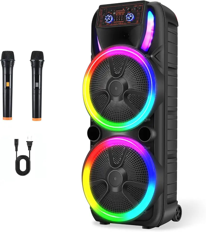 Dual 15'' Wireless Party Bluetooth Speaker with 2 Microphones - B0DSBT11W5